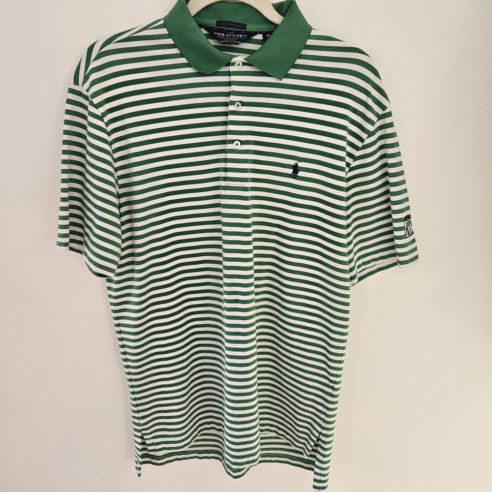 Polo Ralph Lauren Shirt M Golf Casual Pony Green Striped Short Sleeve Slinky